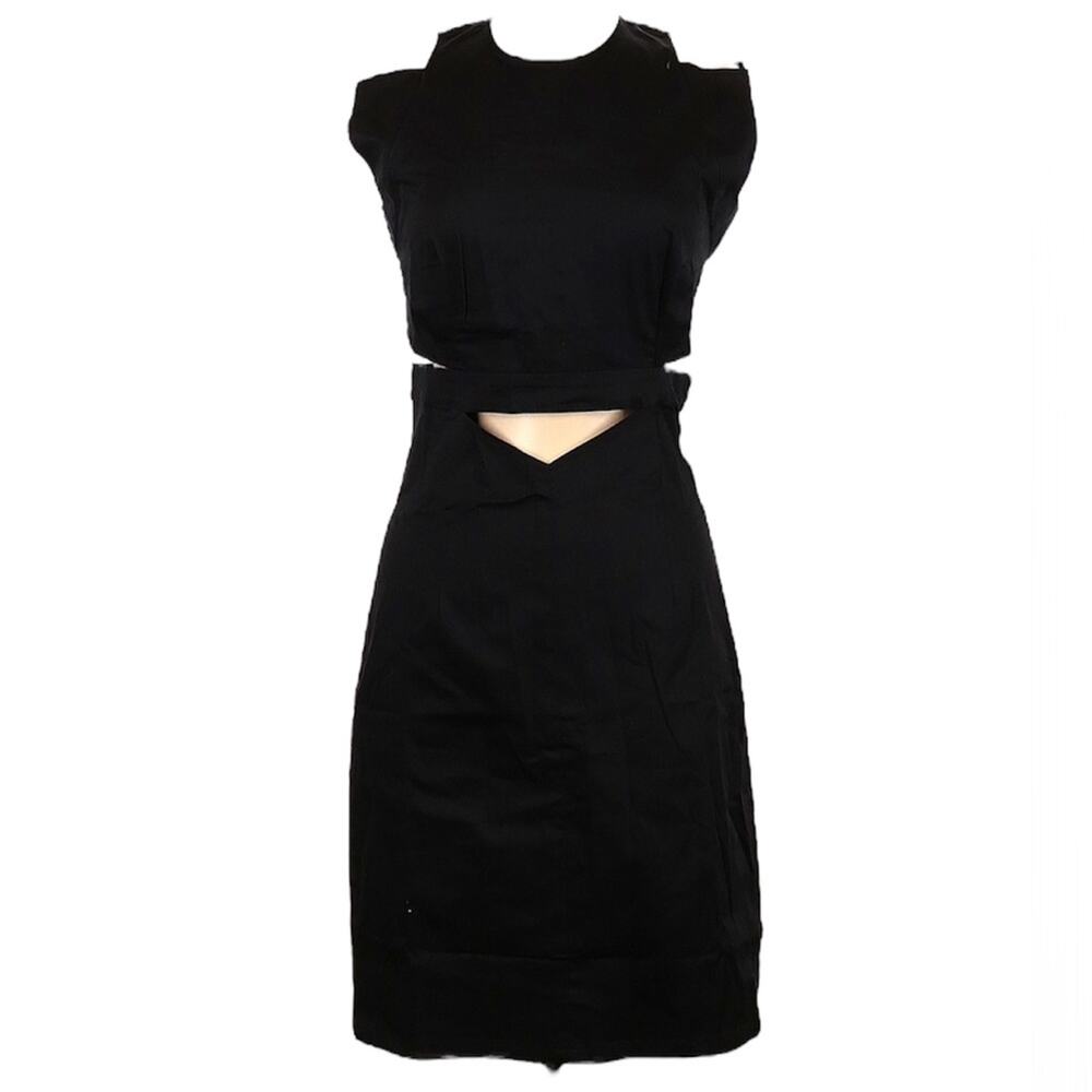 Ioana Ciolacu Cut Out Black Sheath Mini Dress Sz 8 Sleeveless 100% Cotton